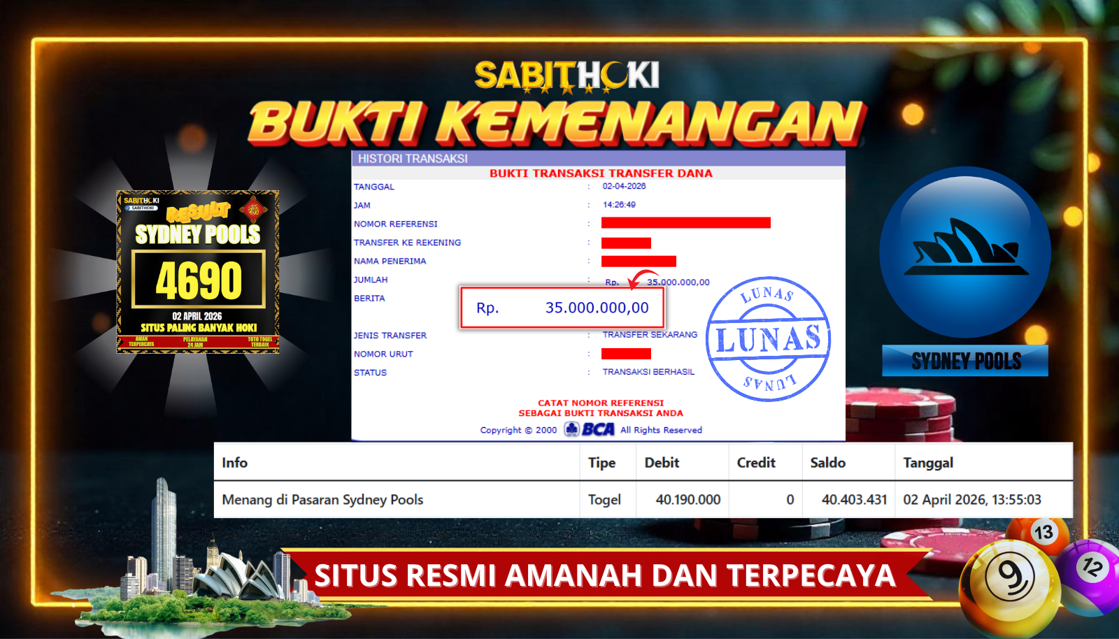 SELAMAT KEPADA MEMBER SETIA SABITHOKI BERHASIL JACKPOT DI PERMAINAN TOGEL TOTOMACAU